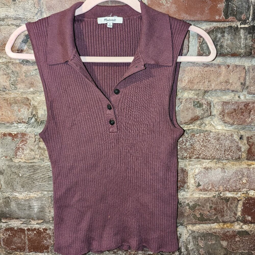 Madewell Owen Polo Sweater Tank Ribbed Press Grape